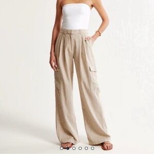 Abercrombie & Fitch Sloan Linen Blend Wide Leg Trouser Cargo Size XXS
